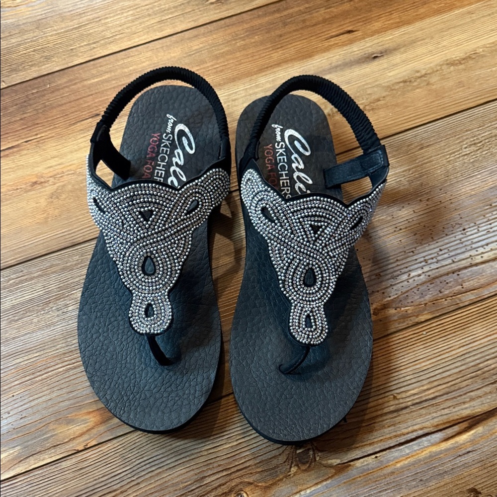 Skechers Black and Silver Beaded Sandals
